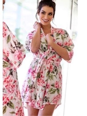 Show Me Your MuMu Floral Pink Short Robe with Belt - Women's Intimates